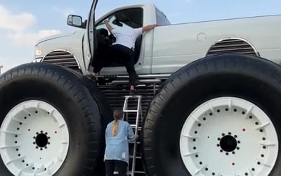 You need to take dodgy trip using a ladder to get in the world’s biggest car