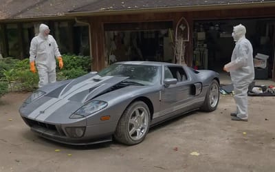 Ford GT sitting for 15 years in a hoarder house is so dirty it needs to be inspected with hazmat gear