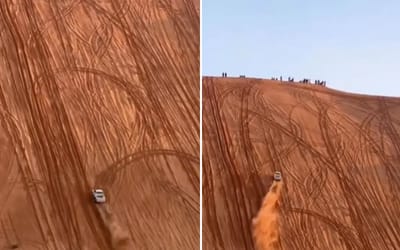 Old Toyota SUV drives up massive vertical sandbank in astounding footage