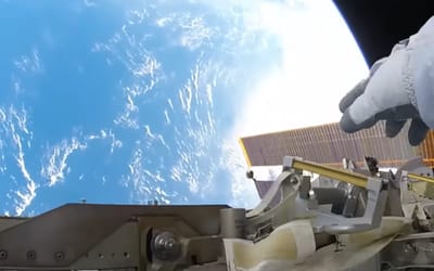 Nerve-wracking footage shows the POV of an astronaut doing a spacewalk on the International Space Station traveling at 17,500mph