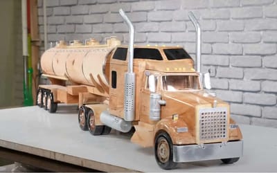 Watch the iconic Kenworth W900LX truck whittled out of wood