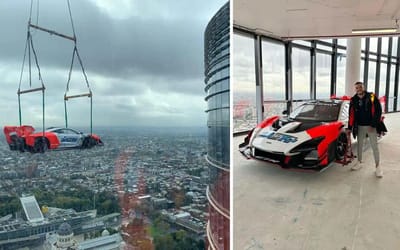 Watch a McLaren Senna get hoisted into a $39m penthouse