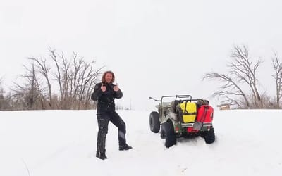 Mini Jeep transformed into tank-like vehicle for snowy expedition to Area 51 at 11,000 feet