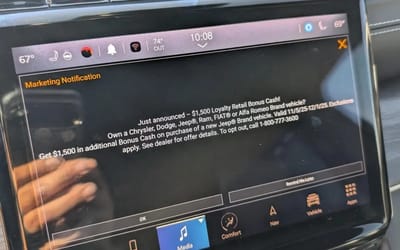 Jeep drivers report surprising pop-up ads on their displays and compare them to smart-fridge alerts