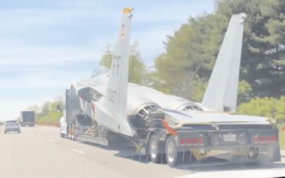 Unique POV of F-15 being transported on the road will make you realize its true mammoth size