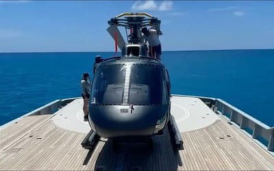 Helicopter is stored is a $49 million yacht because if you already own a superyacht, you might as well keep a chopper in there