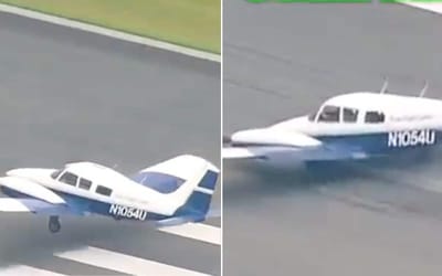 Stunning moment student pilot lands plane without front landing gear