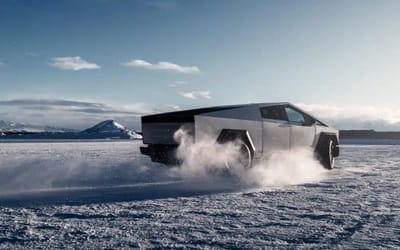 Tesla Cybertruck seen drifting in the snow