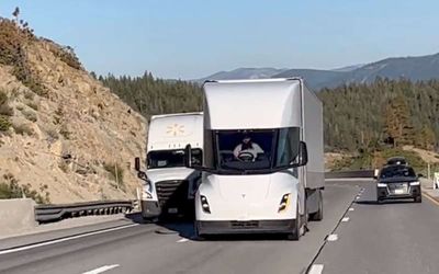 Tesla Semi seen flying past diesel trucks in uphill battle