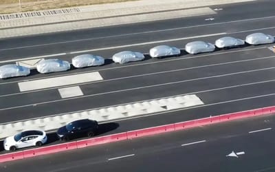 Mysterious vehicles under covers spotted at Tesla testing track in California