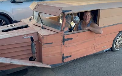 Toyota converted into garden shed on wheels discovered in parking lot with ingenious design features