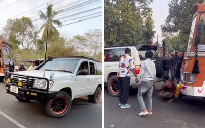 Toyota Land Cruiser pulls out semi-truck stuck in sand in miraculous rescue