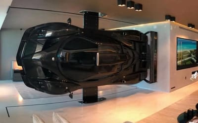 Pagani Zonda Revolucion lifted by crane to Miami condo to be a room divider