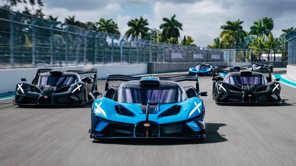 Eight Bugatti Bolides on track in Bugatti Bolide track-day hypercar experience
