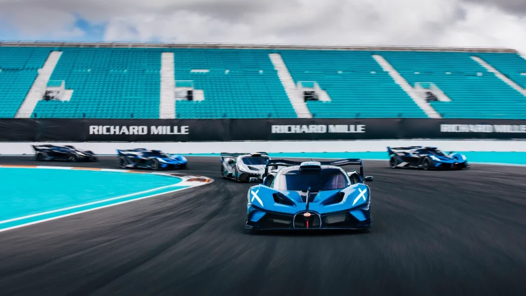 Eight Bugatti Bolides on track in Bugatti Bolide track-day hypercar experience