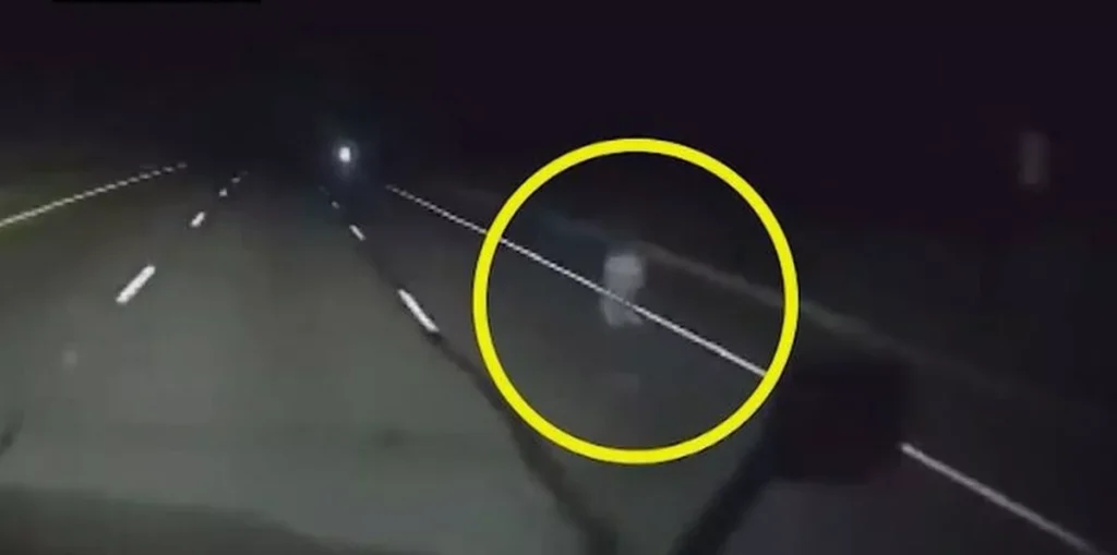 Trucker captures mysterious ghostly figure on dashcam while driving on empty road