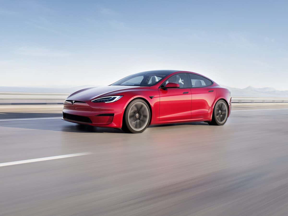 Tesla Model S in red.