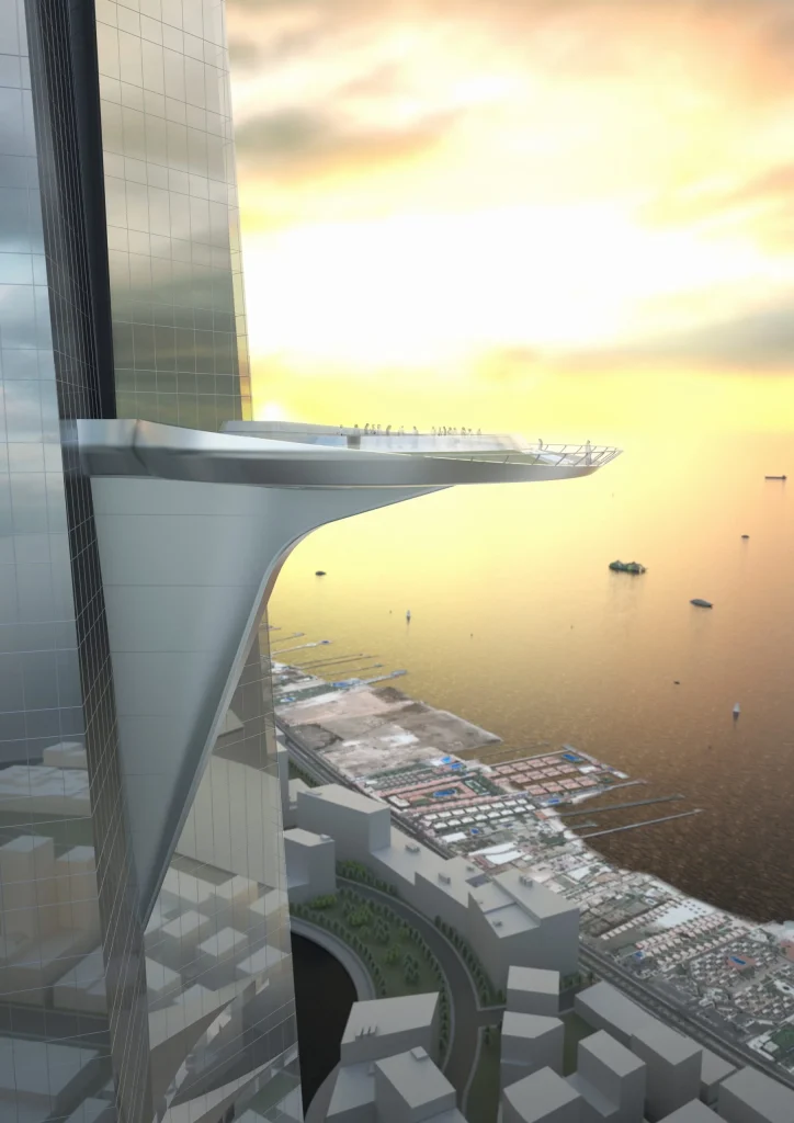 This futuristic Saudi skyscraper will lift visitors 630 meters on carbon fiber ropes