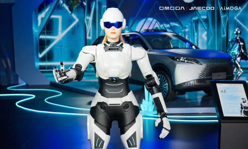 Chinese robots are selling cars in Chery Automotive showrooms using humanoid robots developed with AiMOGA to revolutionize the dealership experience