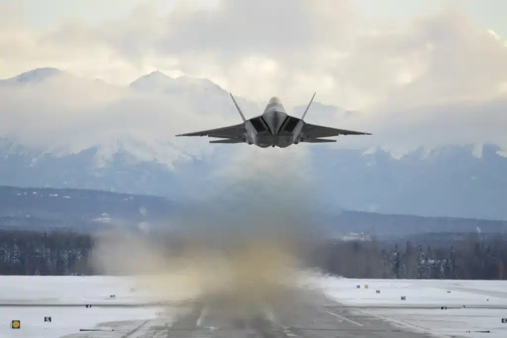 Watch the F-22 Raptor rotate through the air while remaining stationary in the sky