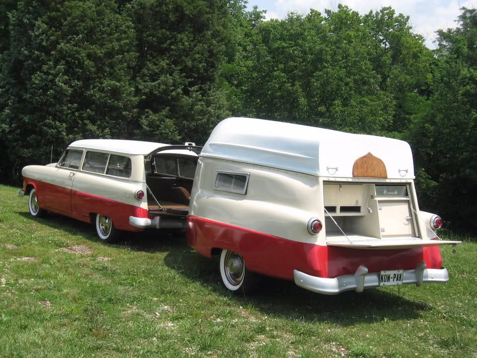 rare Kom-Pak camper roof transforms into a boat and it comes with a classic Ford ranch wagon