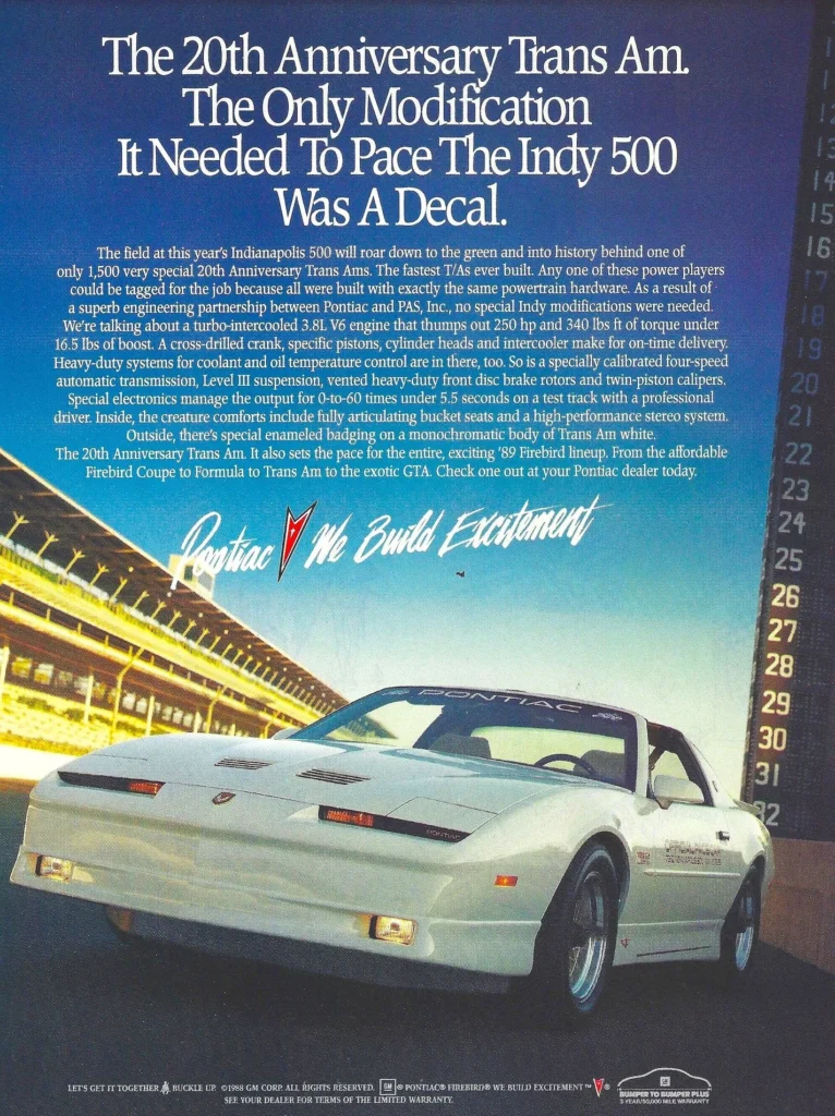 There were just 1,555 1989 Pontiac Trans Am Turbo muscle car pace car editions but their 0-60mph time left America floored