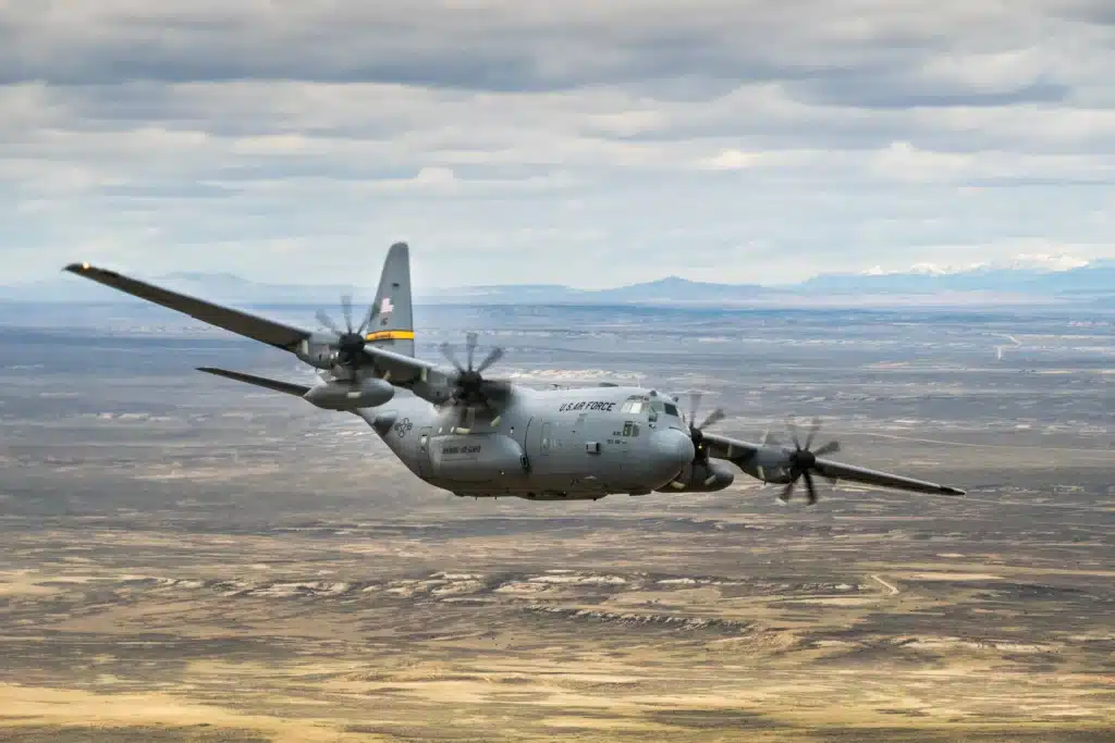 C-130 Hercules releases its flares to make smoke angel in incredible footage