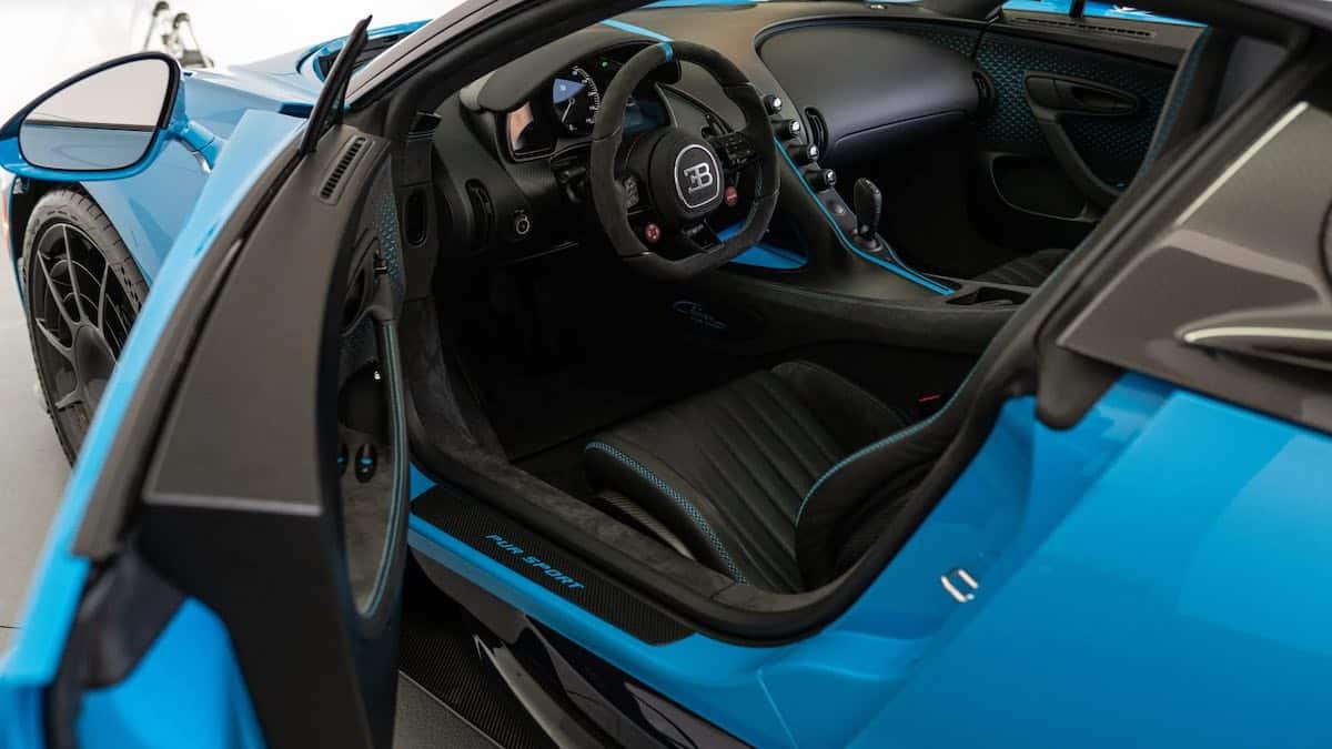 The interior of the 2021 Bugatti Chiron Pur Sport.