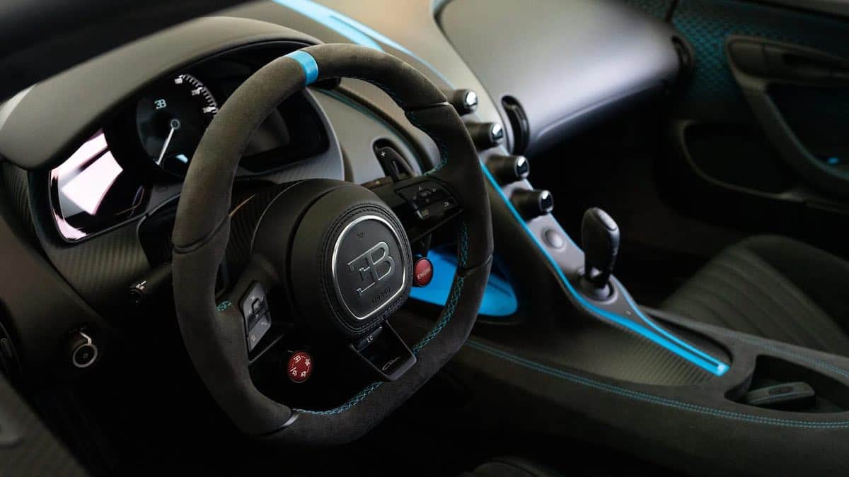 The interior of the 2021 Bugatti Chiron Pur Sport