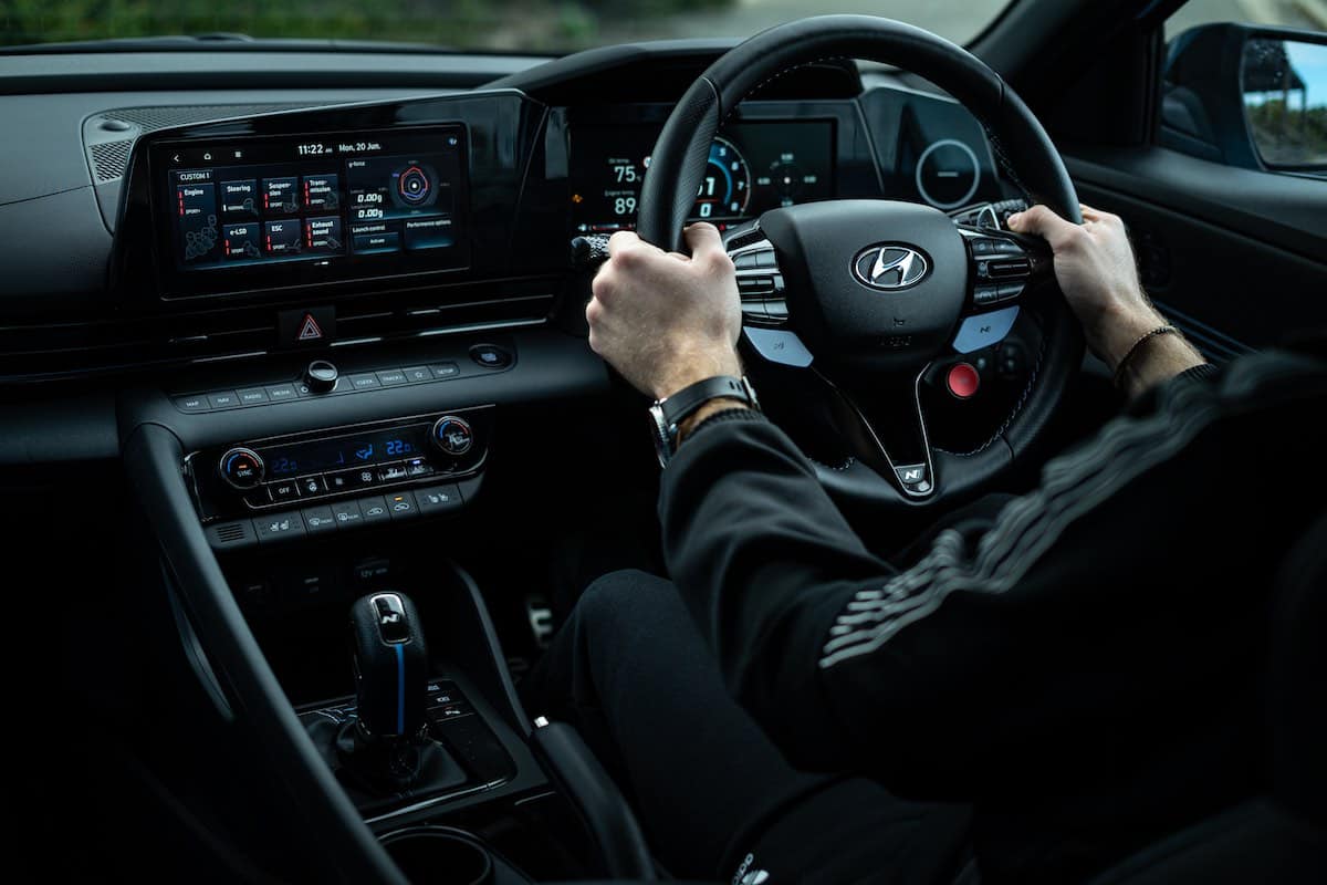 The driver-focused interior of the 2022 Hyundai Elantra N