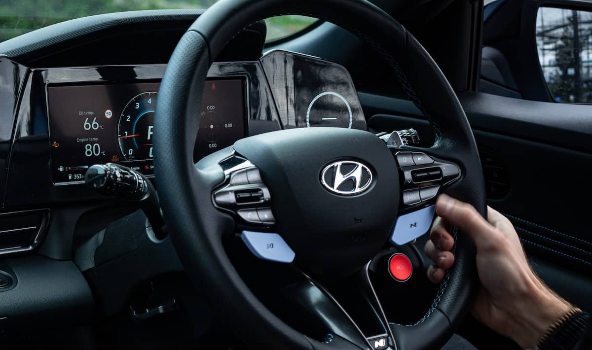 The N mode paddles on the 2022 Hyundai Elantra N steering wheel