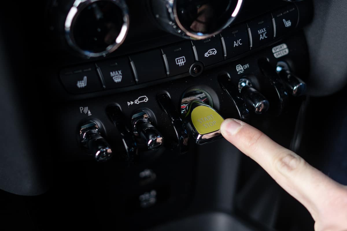 The start button in the 2022 Mini Cooper SE.