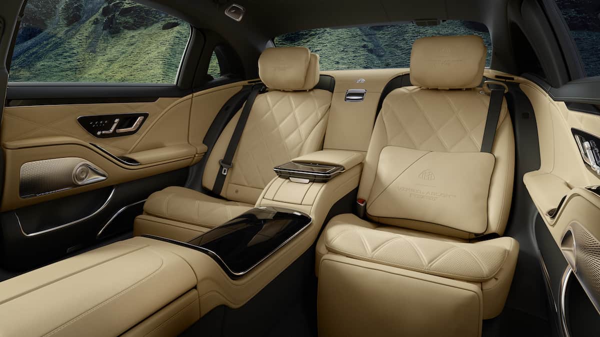 The sand-coloured seats inside Maybach by Virgil Abloh.