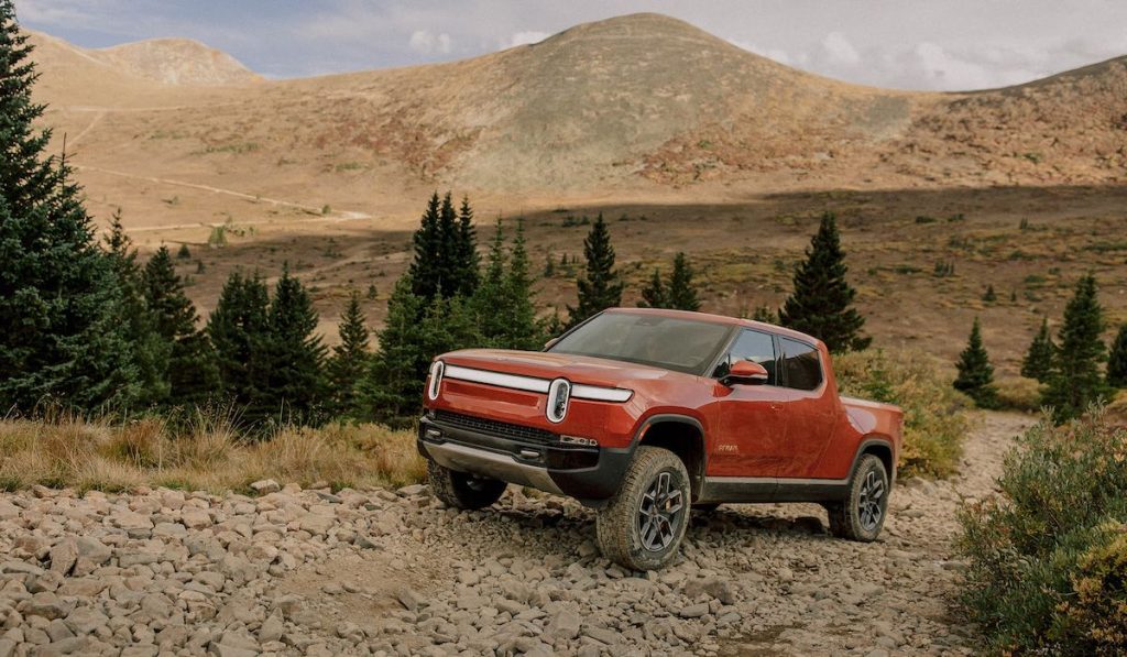 Front of the Rivian R1T electric pickup truck