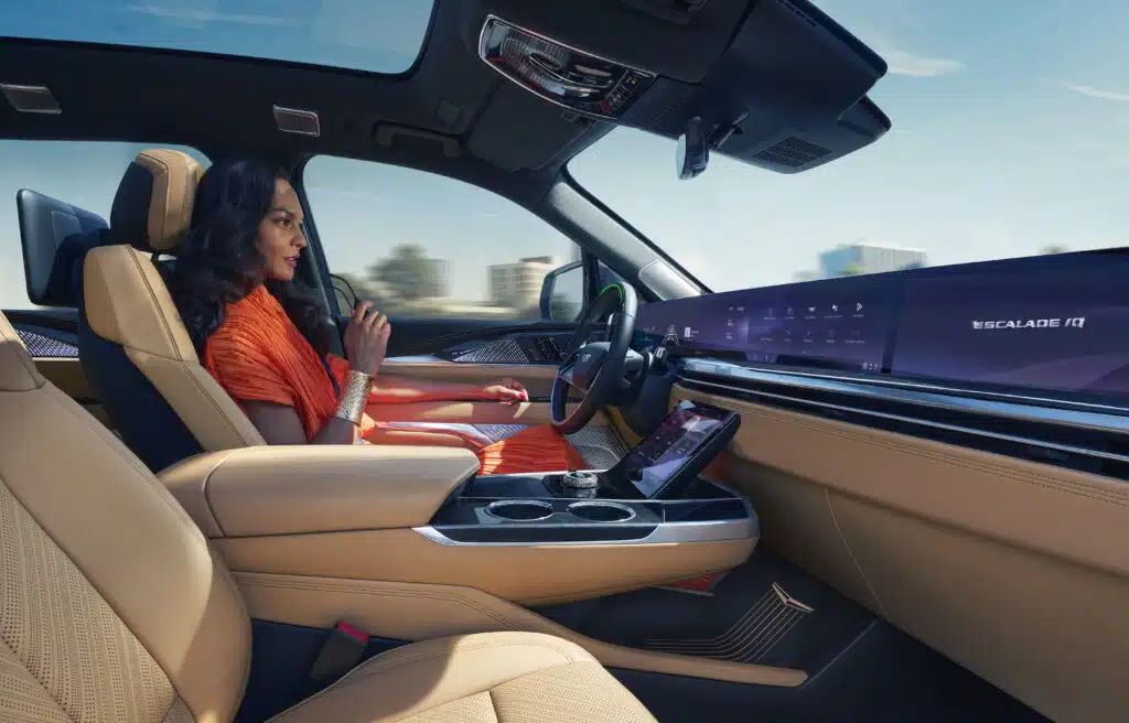 The Cadillac Escalade IQ electric SUV brings luxury tech and cabin features like a two-way intercom that turns it into a rolling executive lounge
