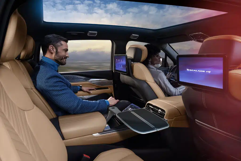 The Cadillac Escalade IQ electric SUV brings luxury tech and cabin features like a two-way intercom that turns it into a rolling executive lounge