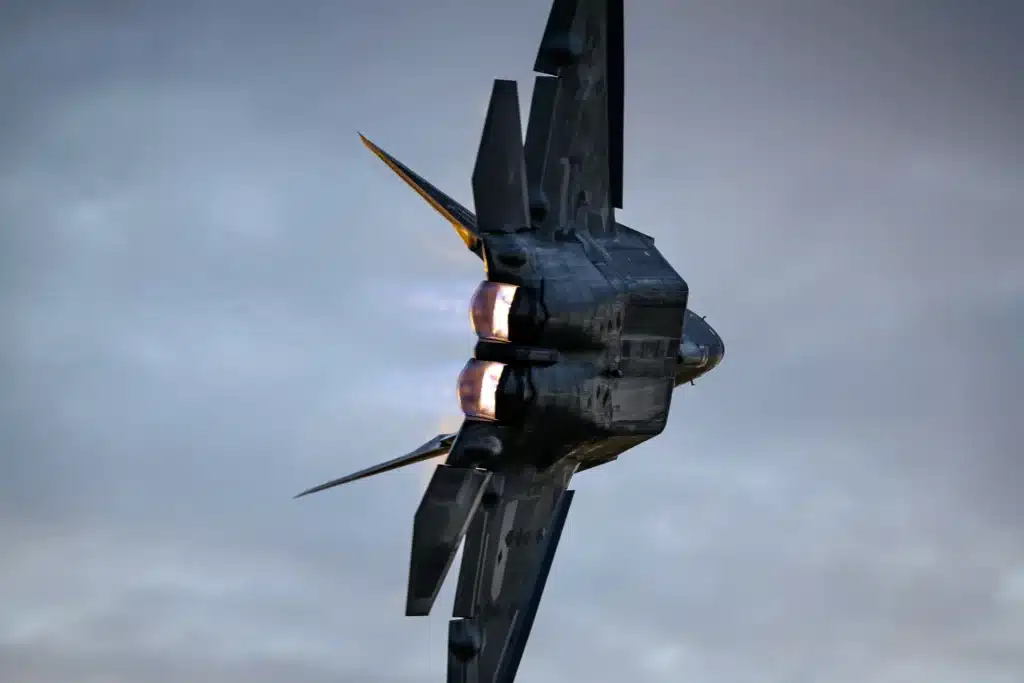 Watch the F-22 Raptor rotate through the air while remaining stationary in the sky