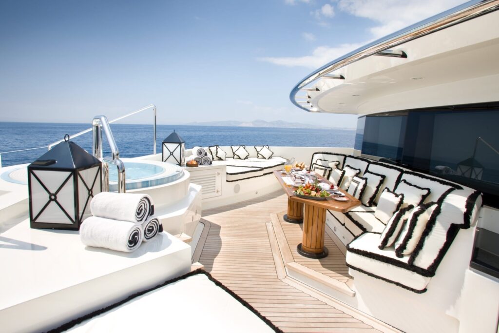 267-foot yacht Alfa Nero moored in Antigua, pool 