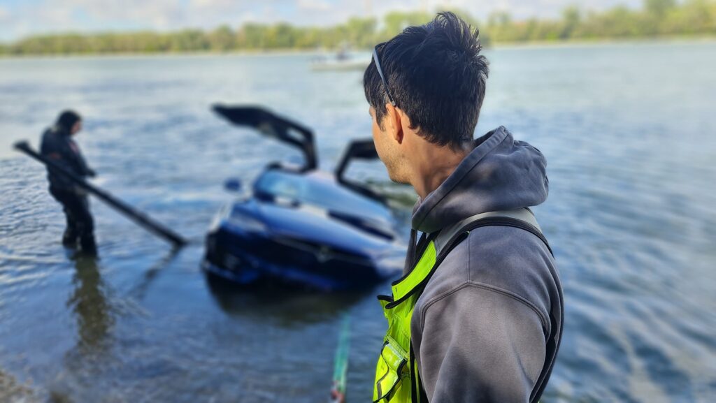 Tesla Model X rescued from a river
