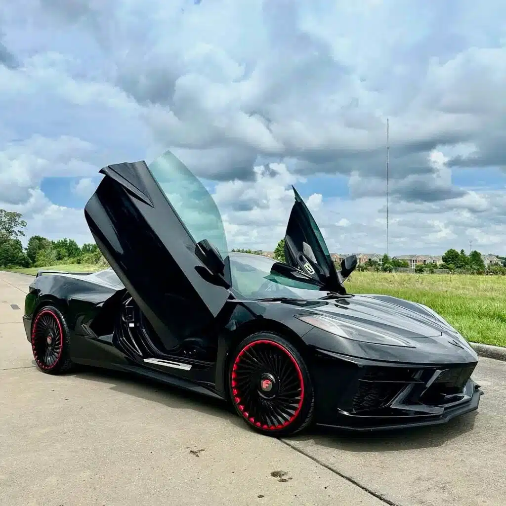 2025 Chevy Suburban and C8 Corvette get red and black Forgiato wheels in a bold showcase of aftermarket style and street presence