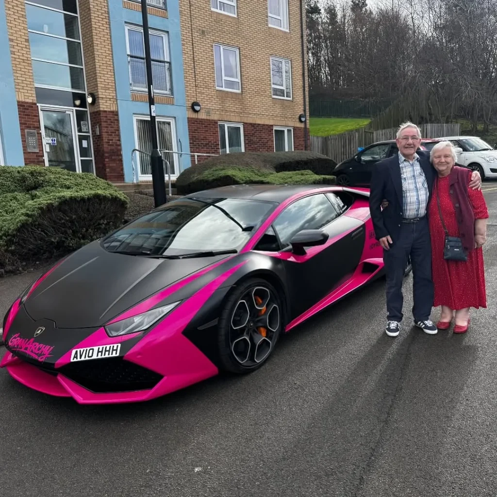 This man is using his bright pink Lamborghini Huracan supercar to bring joy to elderly strangers and fight loneliness