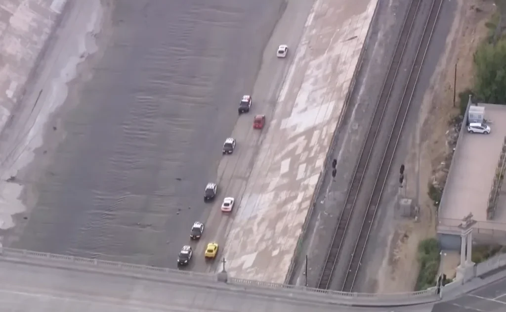 72 modded cars impounded by cops in one sweep of the LA river in scene that looks straight out of a movie