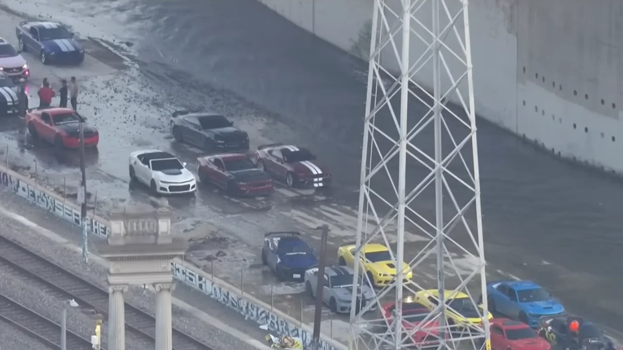 72 modded cars impounded by cops in one sweep of the LA river in scene that looks straight out of a movie