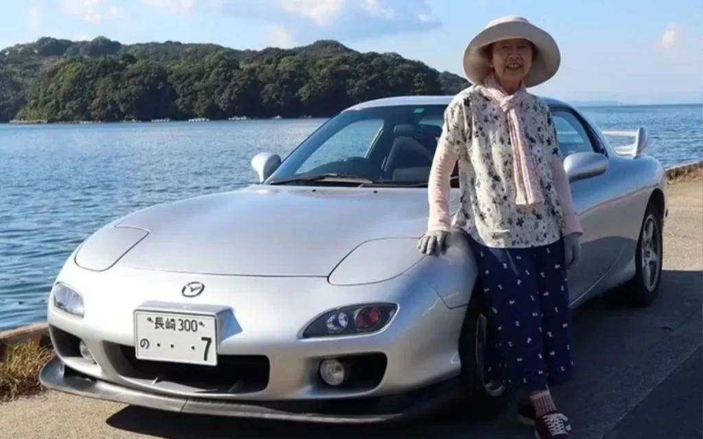 Naoko Nishimoto, an 80-year-old woman from Japan, celebrated her birthday by giving up her license and choosing to donate her 25-year-old manual Mazda RX-7