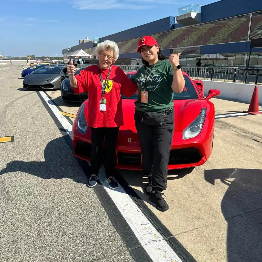 Donna Maddox driving Ferrari