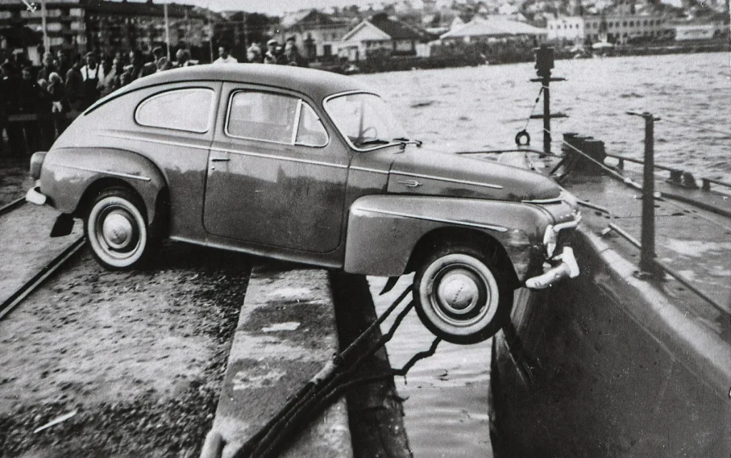 A long time ago, a Volvo PV544 crashed into a docked submarine in Sweden