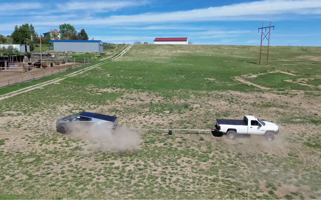 A new Tesla Cybertruck was put against a 1990s Dodge Ram with a turbo diesel engine in a tug of war