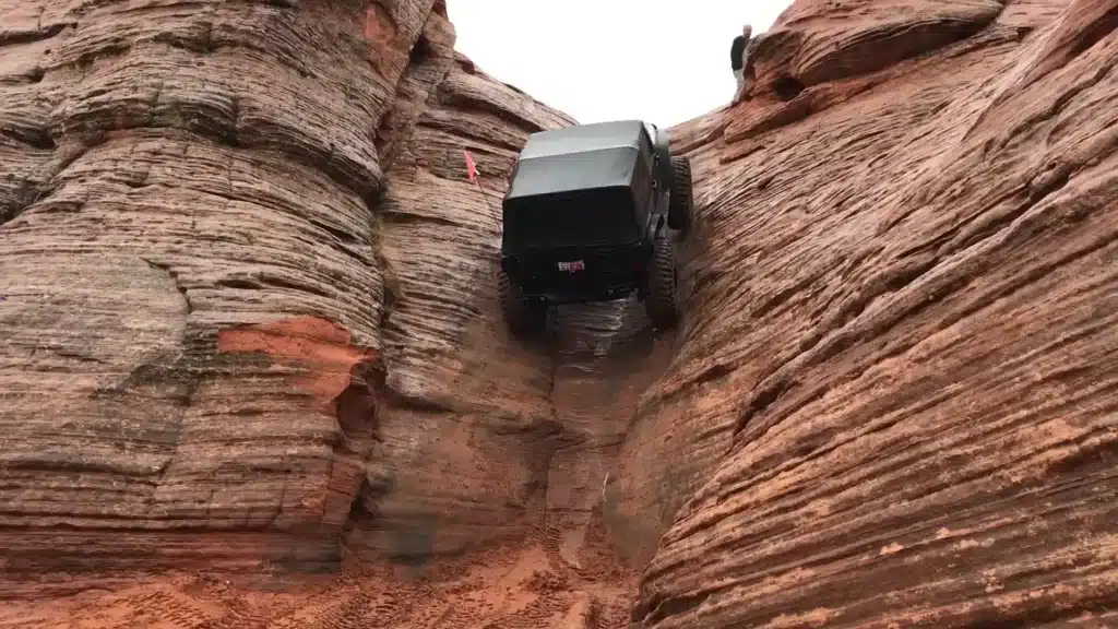 Jeep Wrangler climbing straight wall