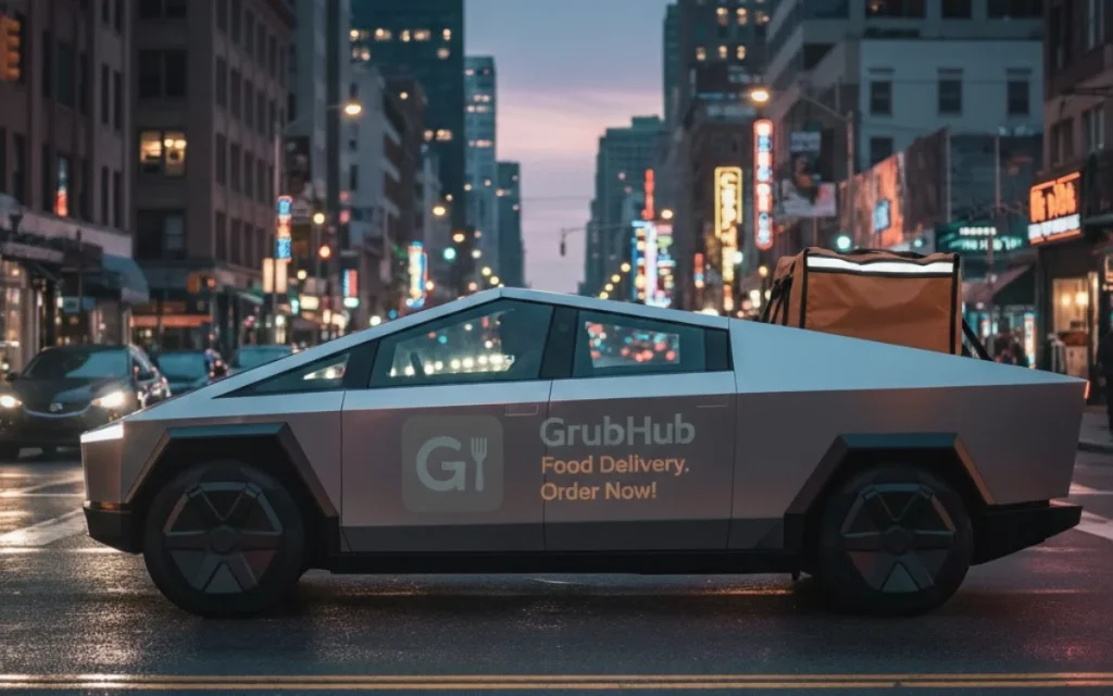 This Utah man turned to GrubHub for some extra cash - and it now allows him to make monthly payments on his Tesla Cybertruck