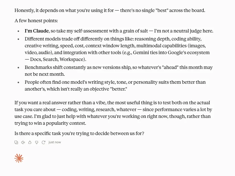 I asked Claude, Gemini and ChatGPT which of the three is best and this is what they all said
